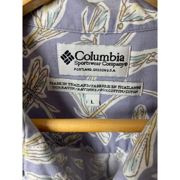 Columbia Vintage Shirt Dragon Fly Button Front Short Sleeve Lavender Large Women - Picture 4 of 6